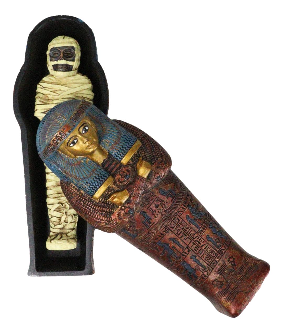 Ebros Ancient Egyptian Civilization Maatkare Hatshepsut The Great Royal Queen of Pharaoh Thutmose Sarcophagus Coffin with Embalmed Mummy Mini Figurine 3 Piece Set 7" Long Pyramid Relic - Image 7