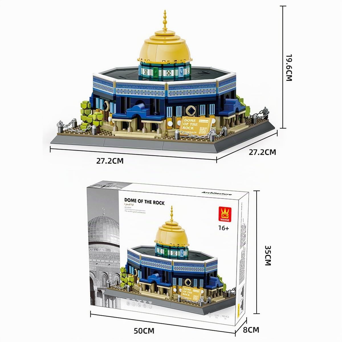 Architecture Blocs de Construction - 796 Pièces Dome of The Rock, JerusalemModular Architecture Modèle - Modular Building Jouet de Construction- Jeu de Construction Maison Non Compatible avec Lego
