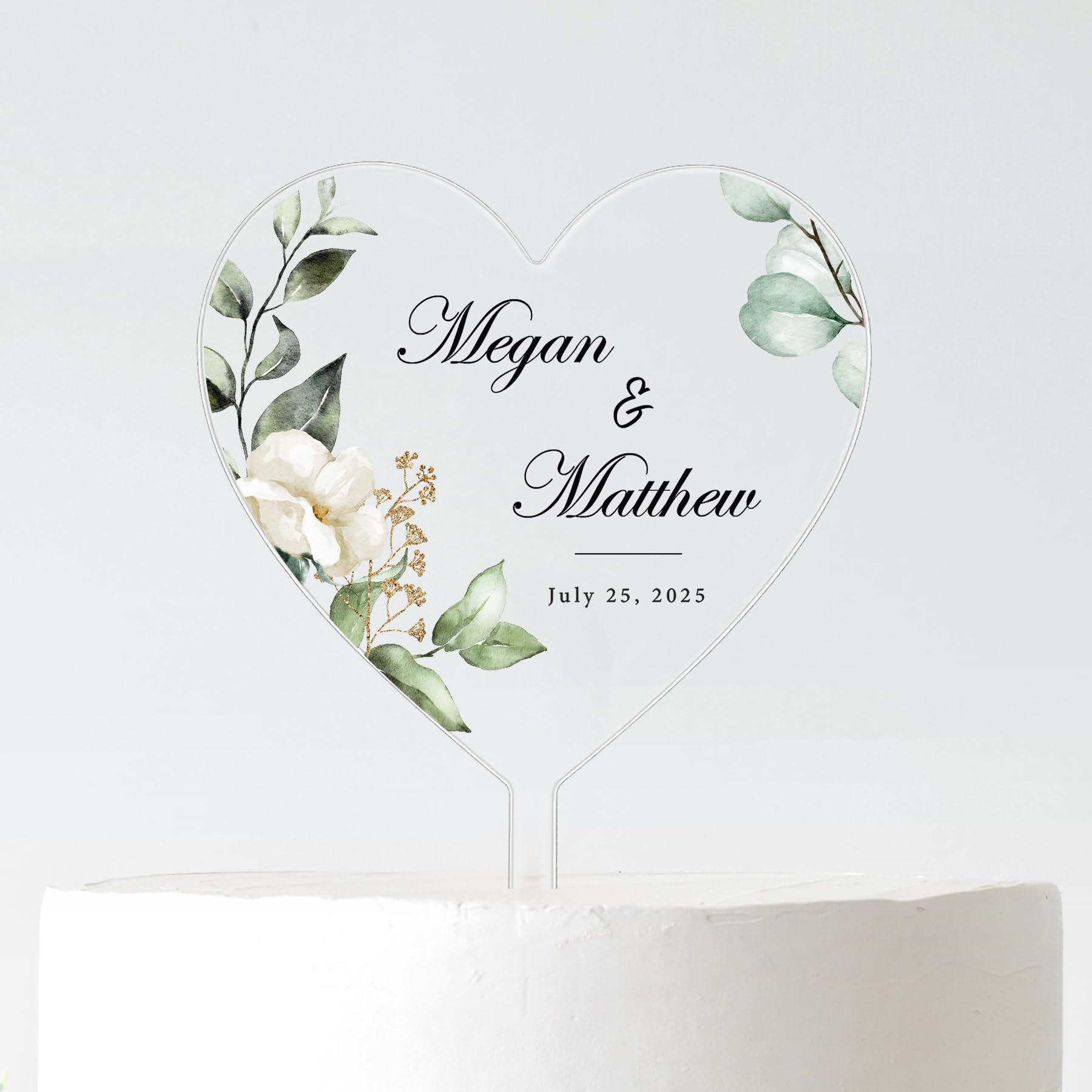 Personalised Wedding Cake Topper with Names & Date | Heart Wedding Cake Decoration | Custom Couple Names Cake Topper | Frosted Acrylic | 10cm or 12cm (BLACK TEXT, 12CM)