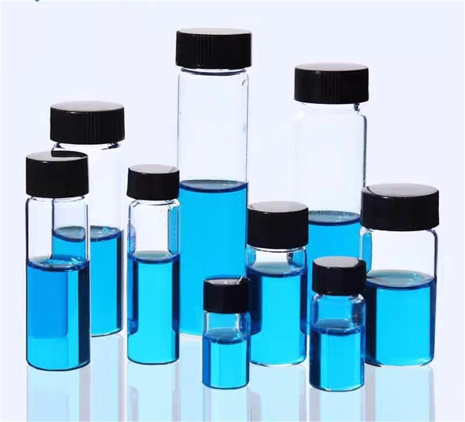 20 unids/Pack de 3ml a 60ml Botellas de Muestra de Vidrio Transparente con Tapa de Rosca de plástico Negro, Botella de Aceite Esencial for Uso en Laboratorio(50ml) | 50ml