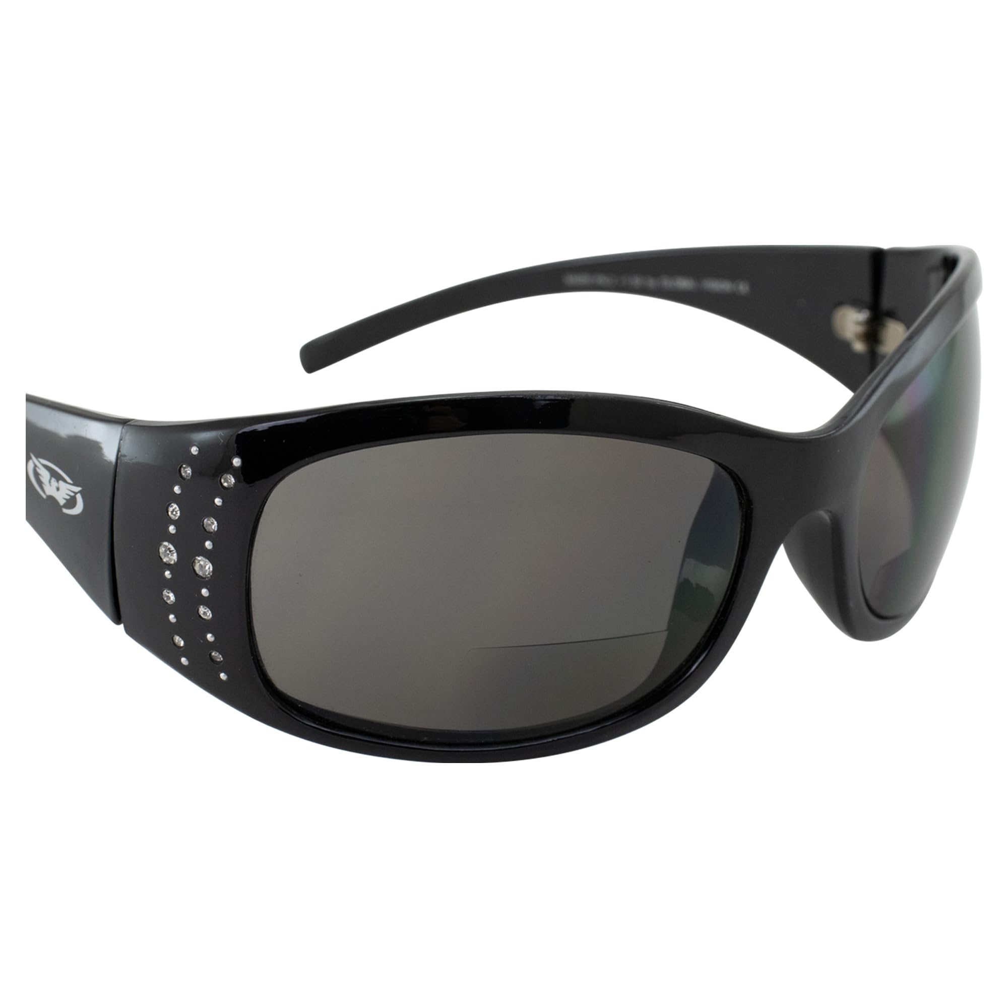 Global Vision Marilyn 2 Sonnenbrille mit Strasssteinen verziert, glänzender schwarzer Rahmen, 3,0 x Vergrößerung, rauchfarbene Gläser