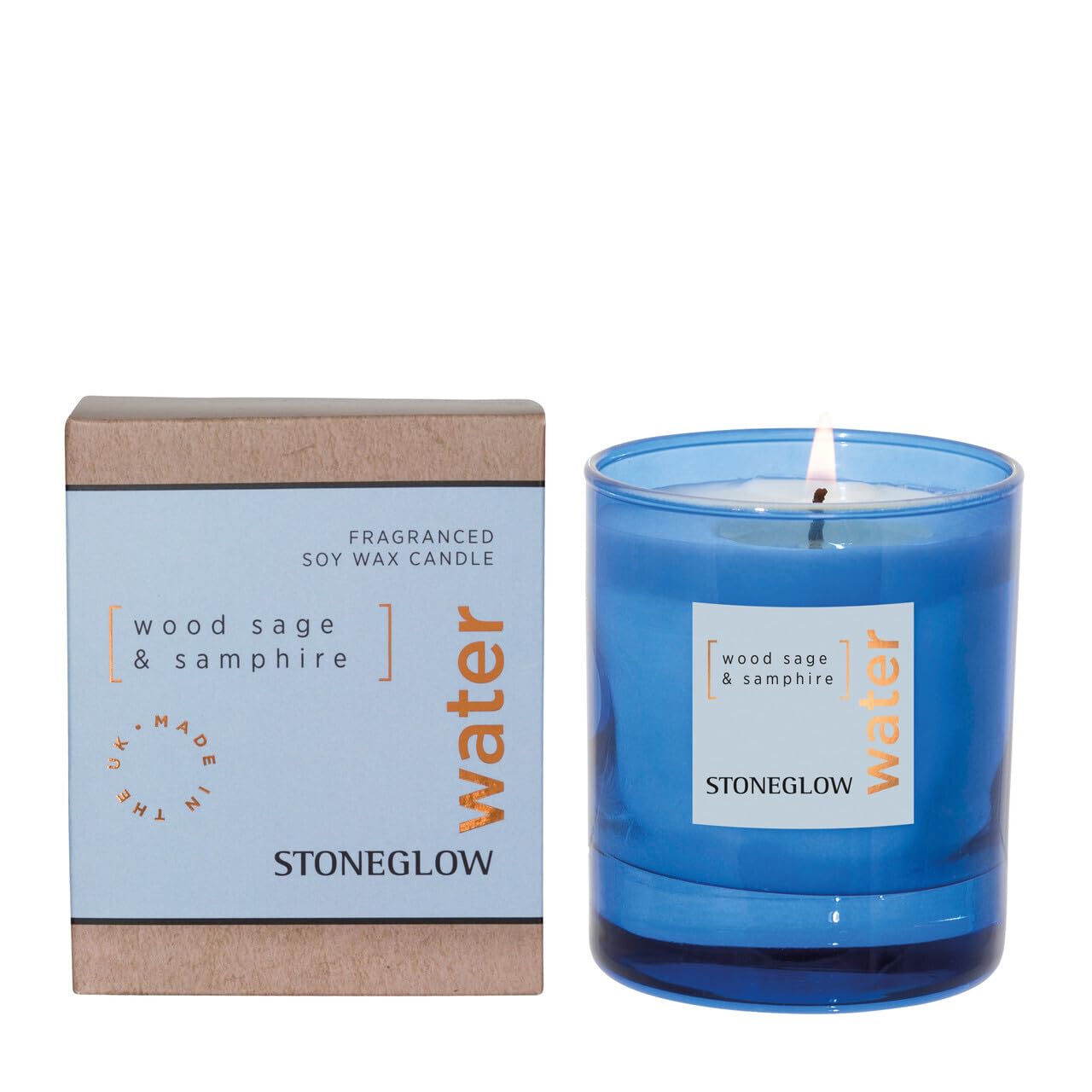 Stoneglow Elements Collection - Water - Wood Sage & Samphire 160 Grams Scented Candle - Blue