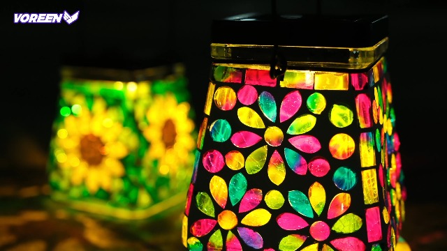 Amazon.com: VOREEN Mosaic Glass Solar Lantern & Table Lamp, 600mAh