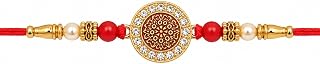 Designer Stone Rakhi for Brother | Premium Round Kundan Rakhi with Pearls & Red Thread | Raksha Bandhan Gift