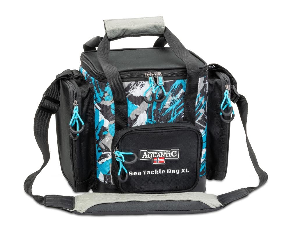 Sea Tackle Tasche XL - Angeltasche mit 19 Kunststoffhülsen, 2 Seitentaschen mit Boxen, Pilkertasche, Angeltasche, Zubehörtasche, Ködertasche