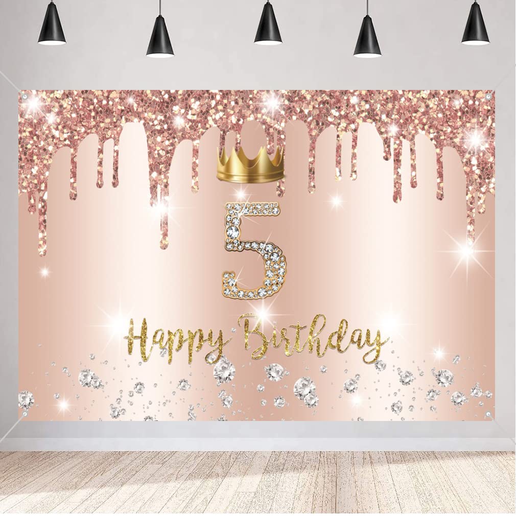Poster Decorativo Per 5° Compleanno Ragazza – Striscione Rosa Oro Con Scritta 'Alles Gute' – 120x80 Cm – Vinile Resistente