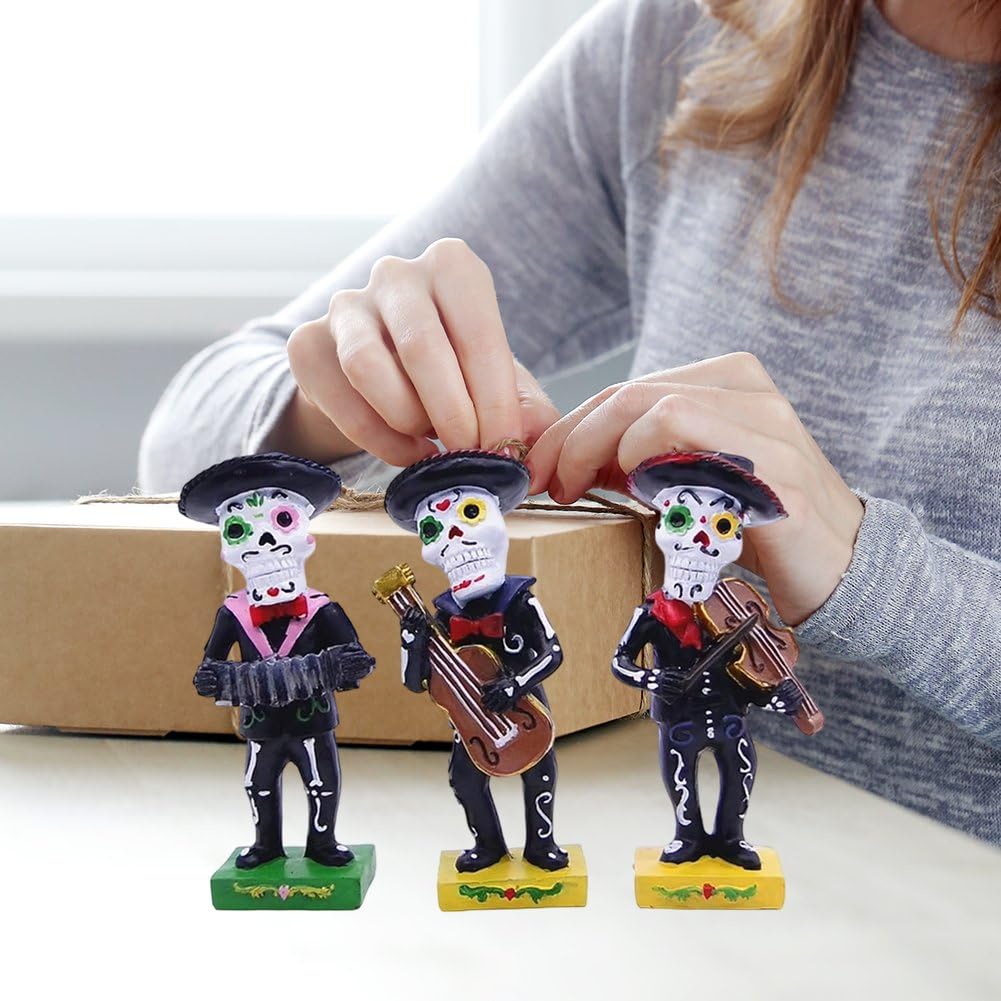 3 Piezas De Estatua De Esqueleto De Músico, Mariachi, Figuras De Esqueleto, Adornos De Escritorio De Halloween para Decoración De Casas Embrujadas De Terror.