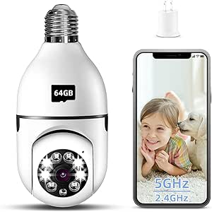 Light Bulb Security Camera, 1080P Light Socket Security Camera for Light Bulb Camera with Motion Detection & Night Vision (White) asin的图片