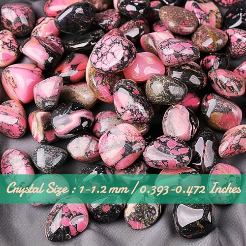 Image of Polished Rhodonite Crystal Chips Bulk 128 Pcs - 0.4 inch Small Colorful Tumbled Stone Chips Rocks, 10 oz Crushed Sea Glass Vase Filler Stones for Healing, Reiki, Crafting, Home Decor