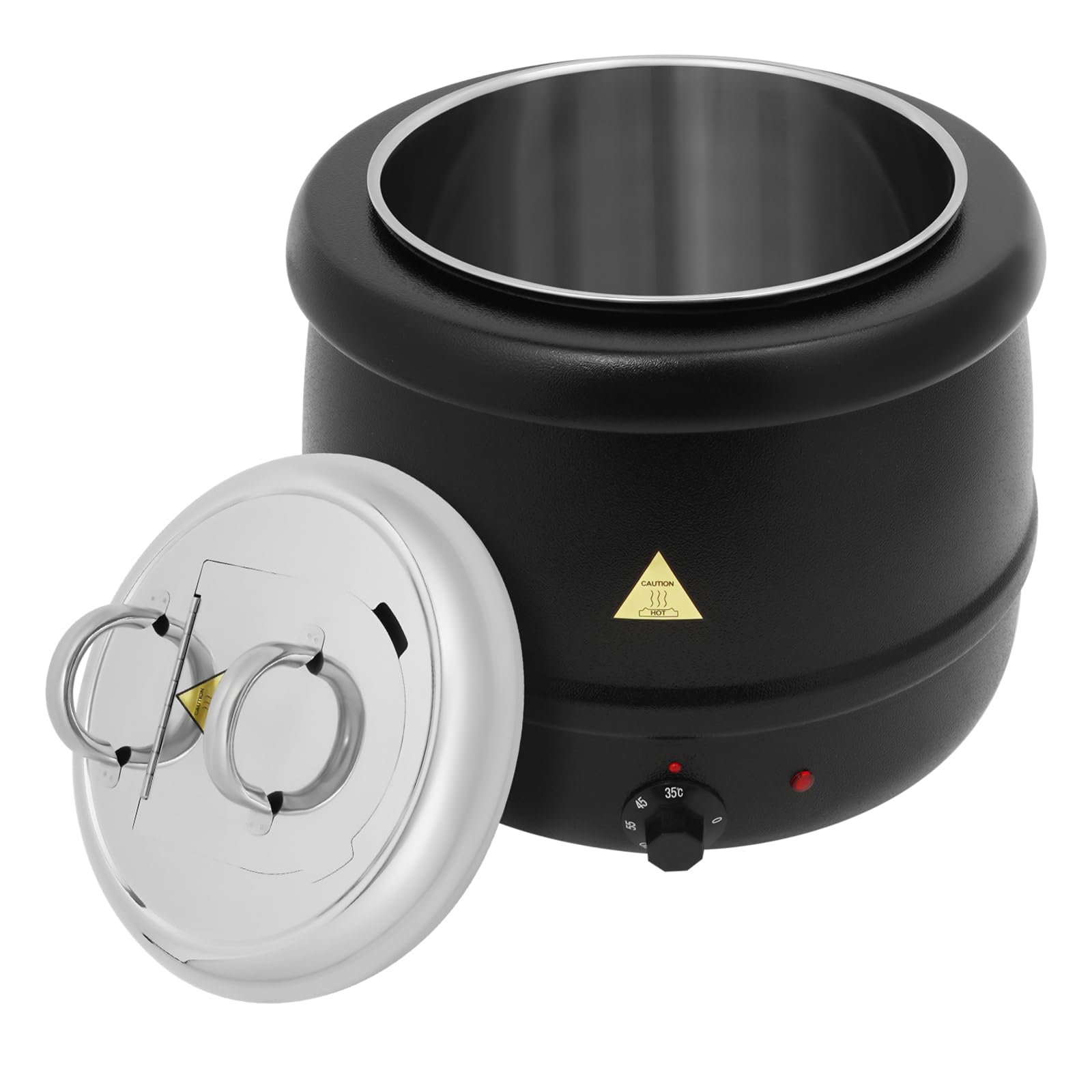 Suppenkessel elektrisch 10L Speisenwärmer für Suppe und Sauce | Gusseisen und Edelstahl, 35 bis 80 °C regelbar, herausnehmbarer Innentopf, Warmhaltebehälter für Buffet Gastronomie