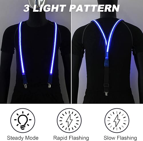 Miniatura 4 de Corbatas iluminadas, corbatines y tirantes LED, suministros de fiesta que brillan en la oscuridad, ajustables para mujeres y hombres