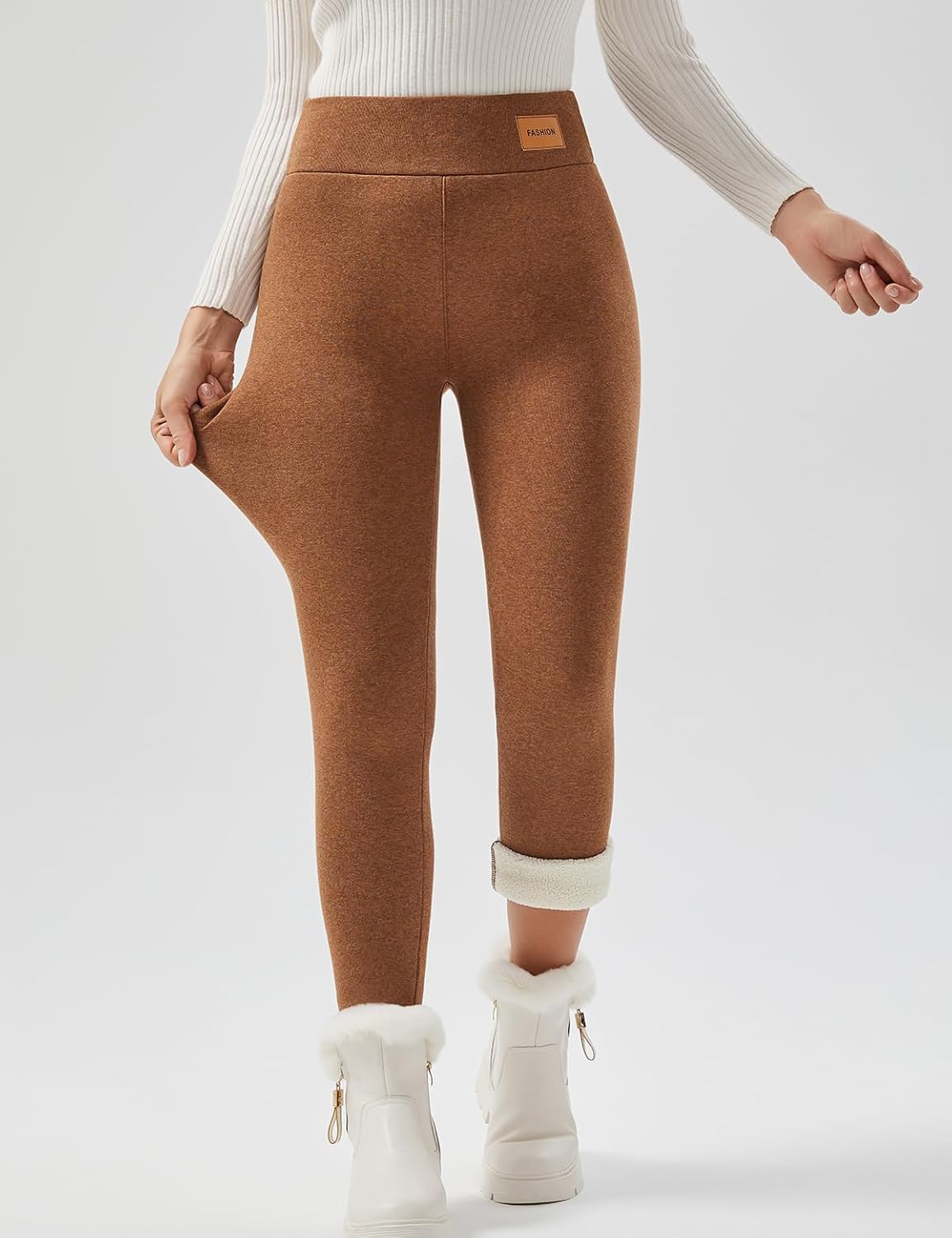 Women Sherpa Lined Leggings Soft Clouds Fleece Tights Winter Warm Thermal Thick Cashmere Pants High Waist - Image 4