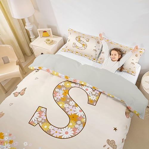 Miniatura 9 de Erosebridal Groovy - Juego de funda de edredón de flores vintage de los años 70 y 80, diseño floral personalizado, con inicial G, juego de cama