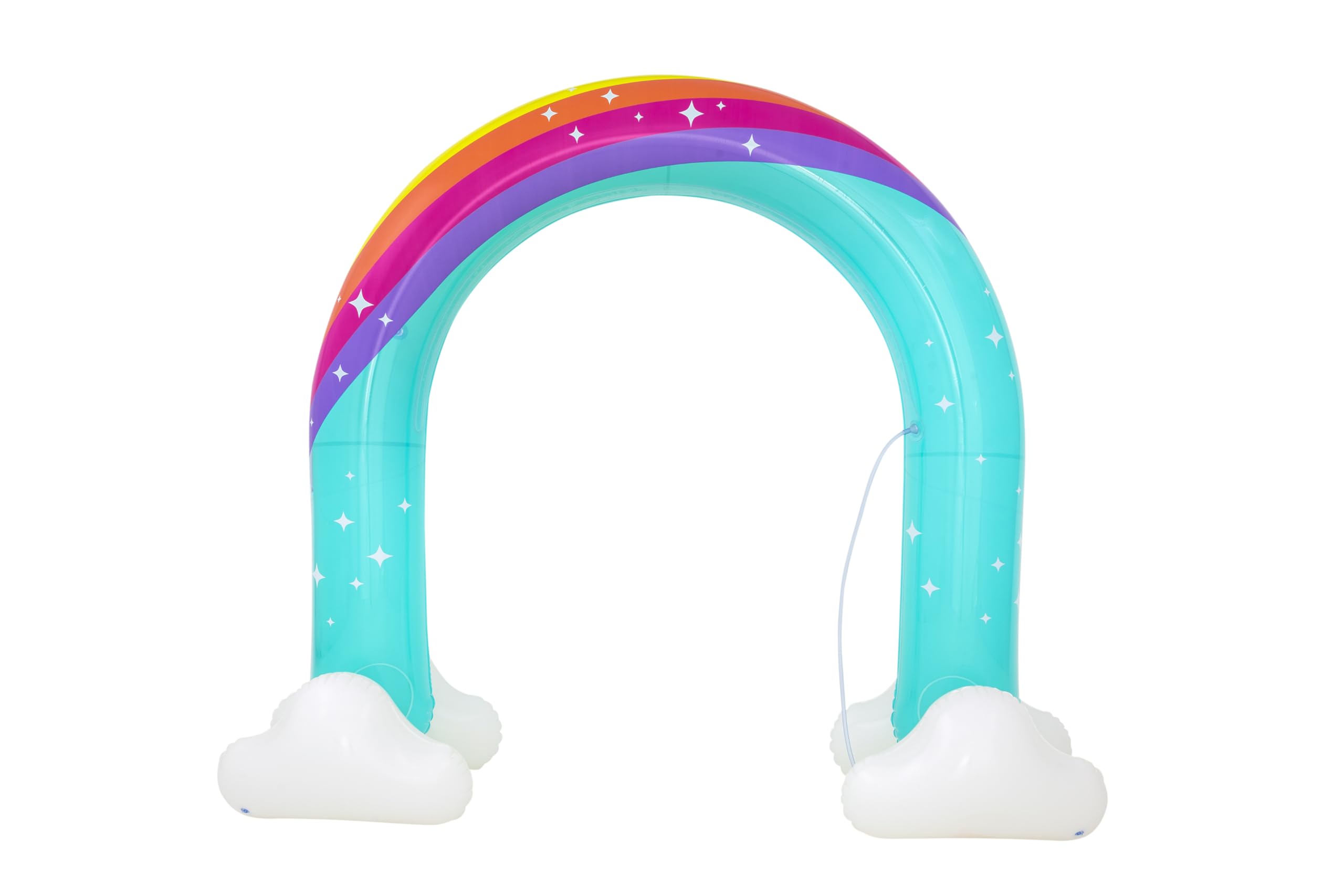 Bestway Wassersprinkler Riesen-Regenbogen, 221 x 71 x 193 cm, strapazierfähiges PVC, Wassersprinklerfunktion, Gartenschlauchanschluss, ab 2 Jahren, Sicherheitsventile, Regenbogen-Design