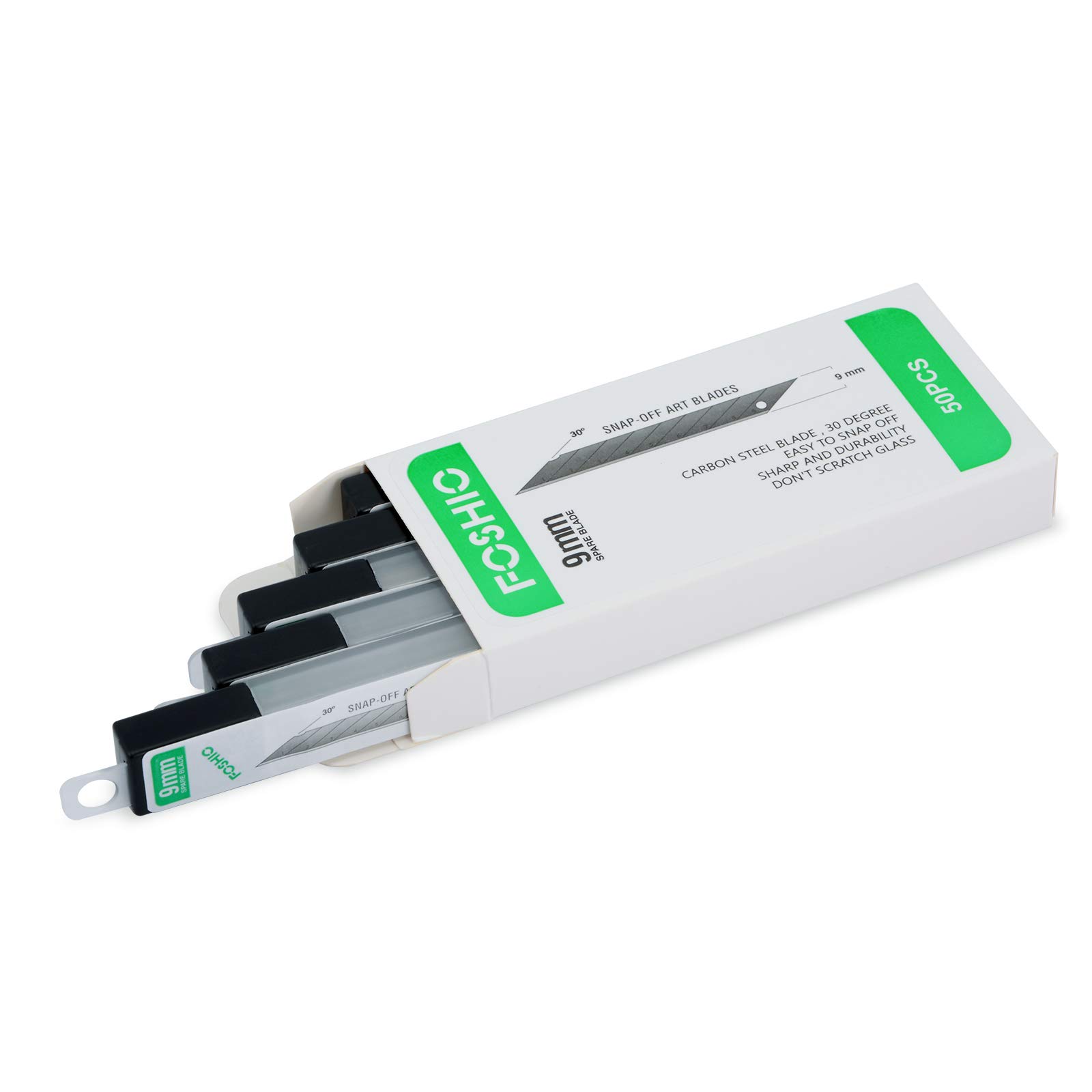 FOSHIO 50 Pezzi 9 millimetri Coltello a 30 gradi in acciaio al carbonio Cutter Professionale Lame installazione a mano e accessori per ufficio - universale Art Knife Lame
