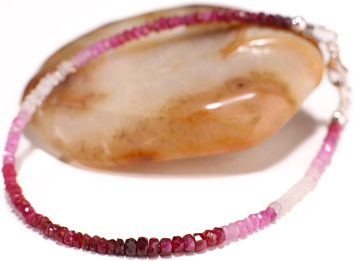 Ombre Ruby Faceted Rondelle 3mm Bracelet in 925 Sterling Silver Clasp, AAA Quality Natural Precious gift for her
