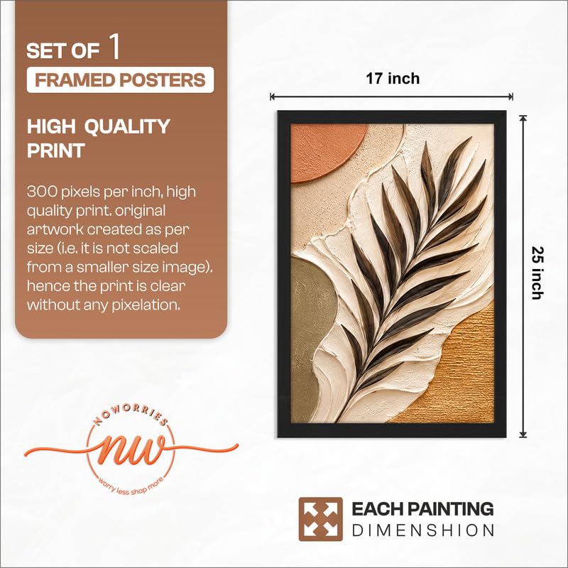 Image of NoWorries Floral Botanical Wall Painting with Frame | Premium Textured Flower & Leaf Artwork, Pastel Nature Wall Decor Framed for Living Room Bedroom Office and Home Decoration (Art-12,17x25inch)