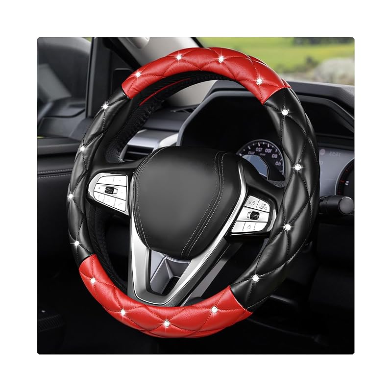 Capa para Volante MTRPS com Strass e Detalhe Diamantado Preta e Vermelha para Volante de 38,1 cm