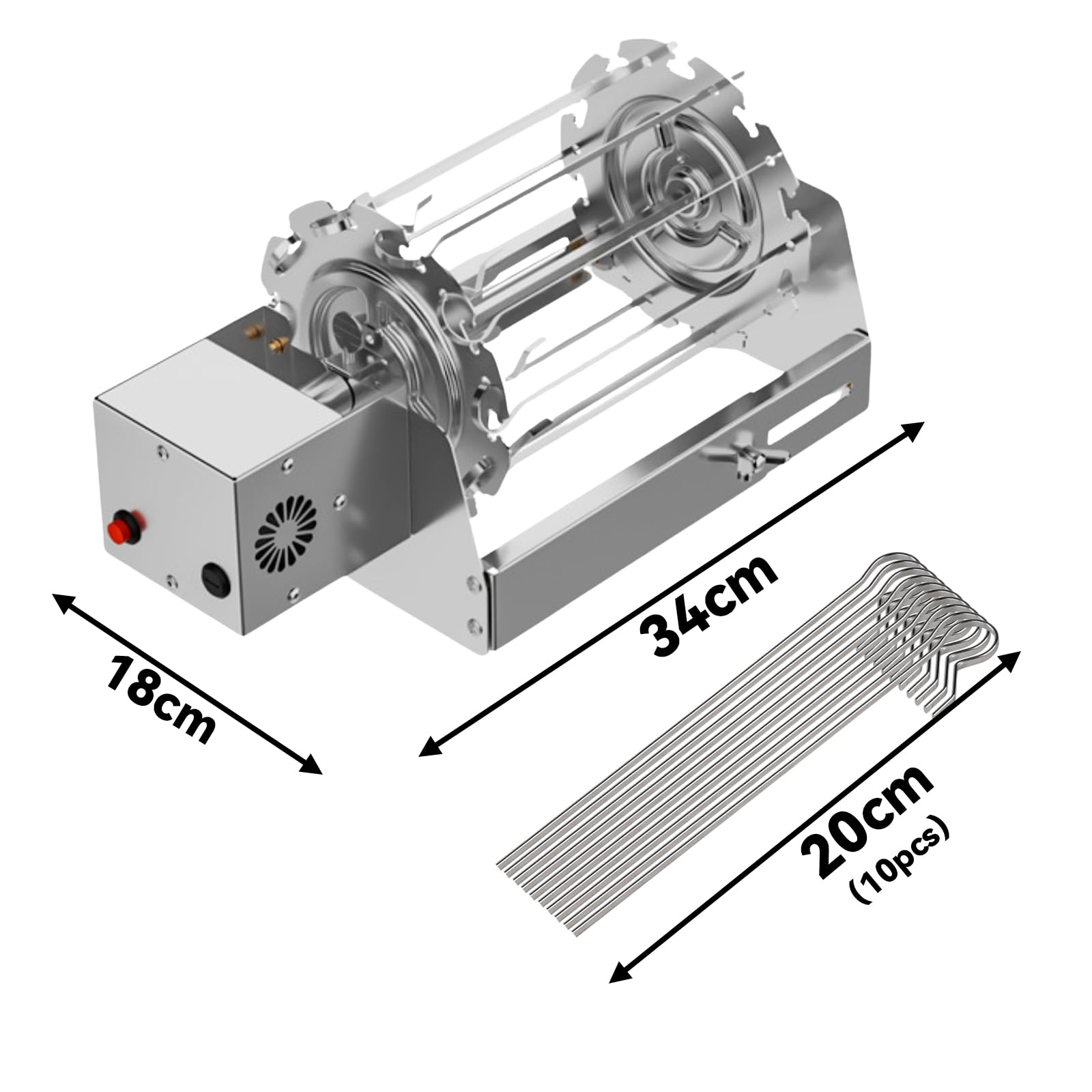 Nikou Spiedino Girevole Rotisserie Grill, Automatico per Barbecue Girevole per Kebab, Spiedini e Arrosti, Barbecue da Tavolo Elettrico con 16,5 a 29,5 cm Base Telescopica
