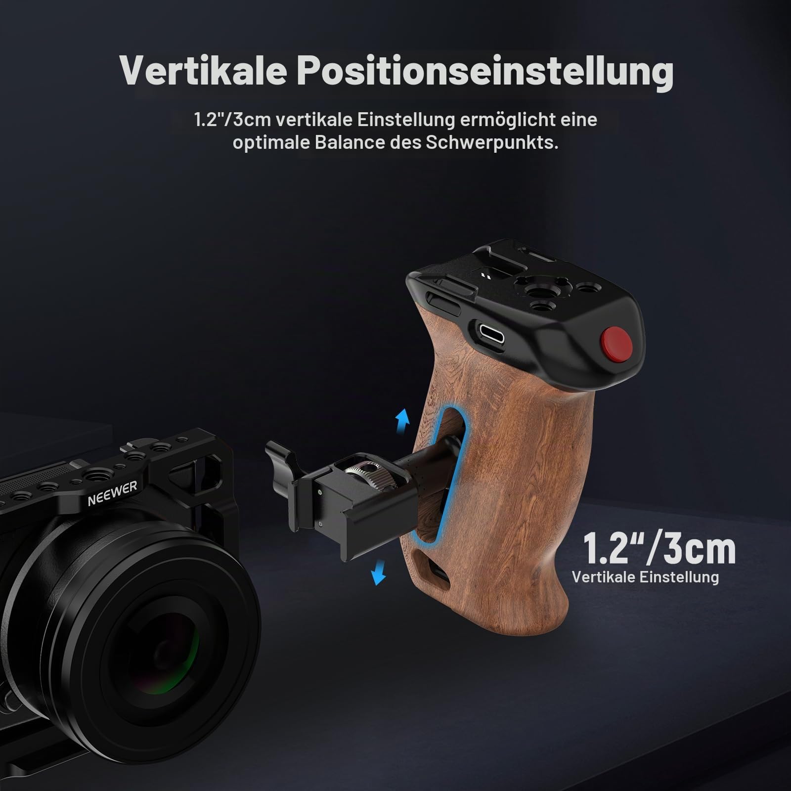 NEEWER Side Handle Holz Seitengriff mit Fernauslöser für Aufnahme Start/Stopp, NATO Klemme 1/4" und 3/8" Gewinde vertikale Einstellung Kompatibel mit SmallRig Camera Cage Sony Fujifilm Panasonic CA123