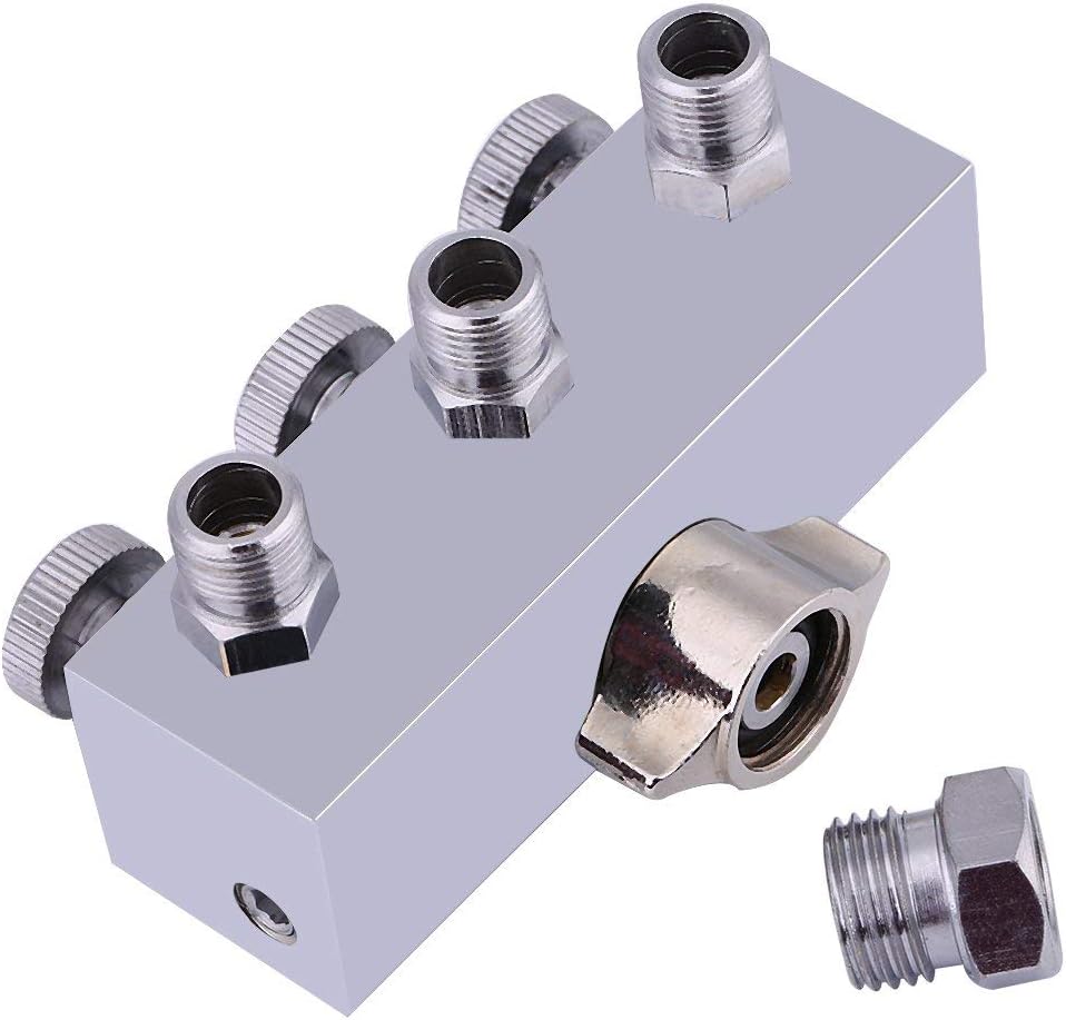 3-Way Airbrush Hose Splitter with Adjustable Air Valve, Pressure Volume Control, 1/4 to 1/8 Adapter