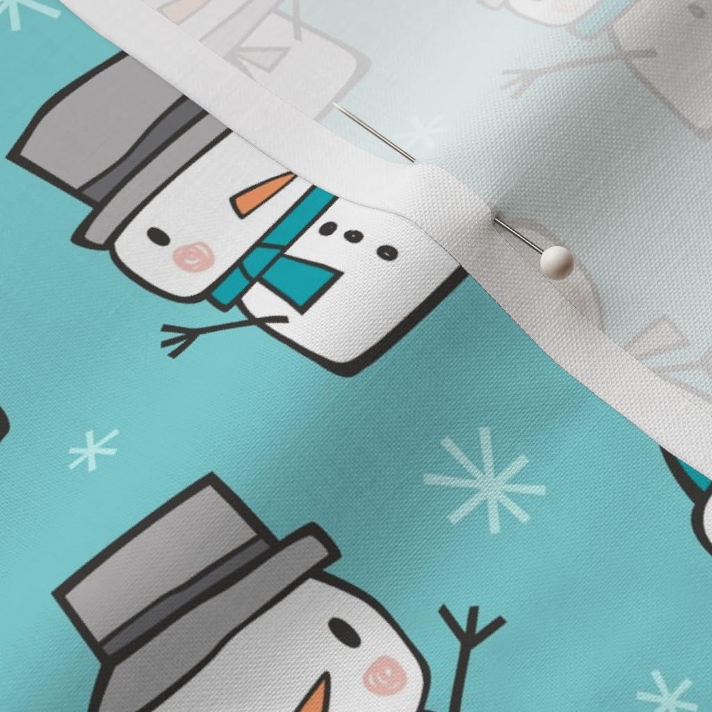 Spoonflower Fabric - Winter Christmas Snowman Snowflakes Blue Holidays Snow Printed on Petal Signature Cotton Fabric by The Yard - Sewing Quilting Apparel Crafts Decor
