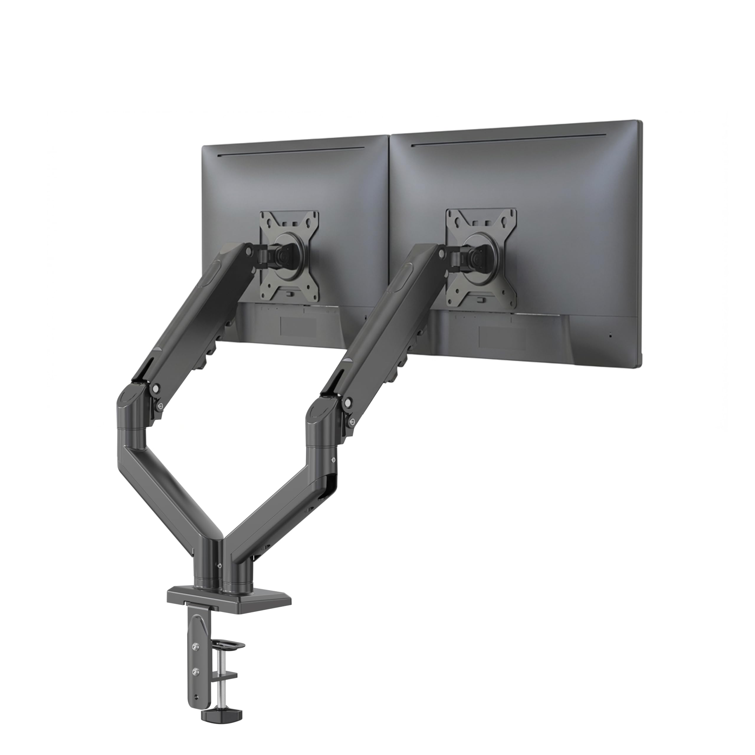 hjh OFFICE Supporto per 2 monitor da 13-32 pollici, VESA, regolabile | Braccio per monitor con portata fino a 9 kg per braccio, supporto per monitor regolabile in altezza, con morsetto da tavolo