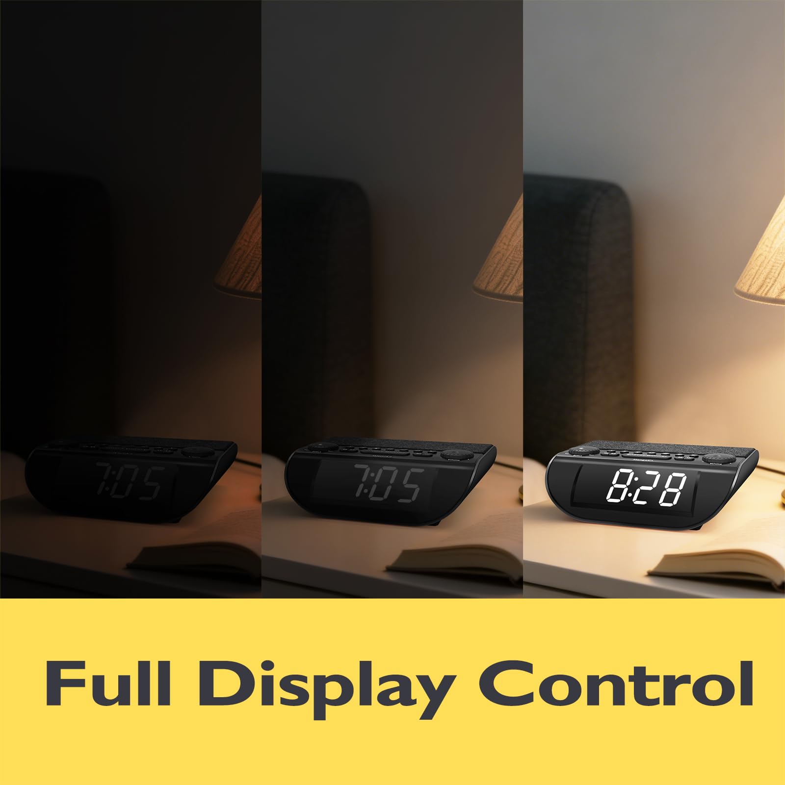 UP-Pro Radio Despertador Dab+/FM con Bluetooth, Alarma Potente de 90 dB para Dormilones, Doble Alarma, Snooze, 9 Ruido Blanco, Altavoces Estéreo, Pantalla Grande Totalmente Regulable | Negro