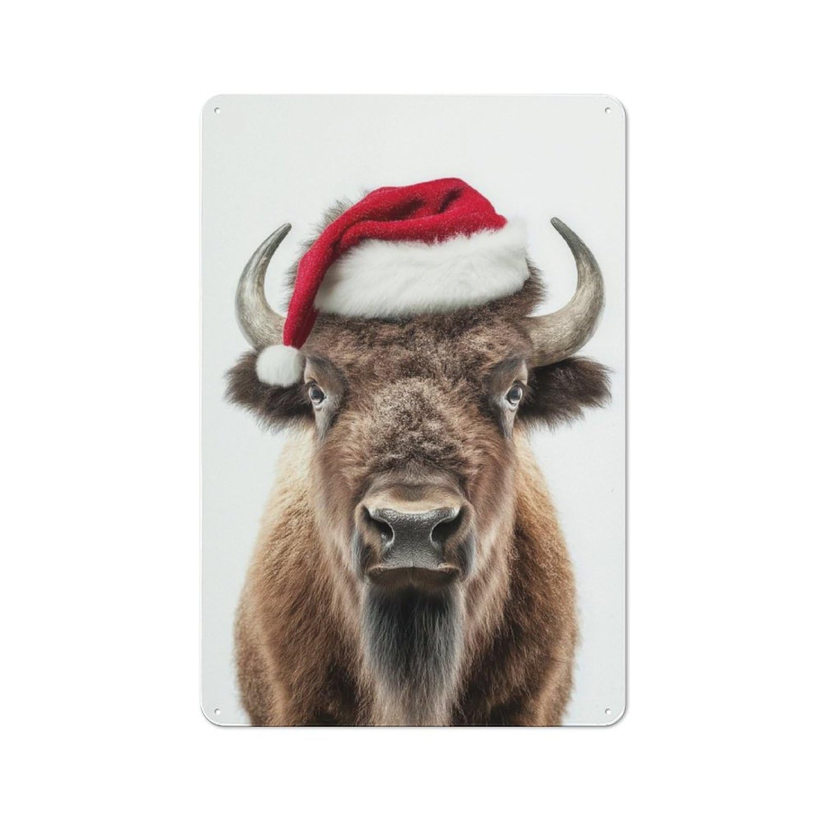 Junmoney Christmas Bison With Santa Hat Tin Wall Plaque 30X20cm With For Dining Room Or Kitchen, For Collectors Decorating Kitchens And Dining Spaces
