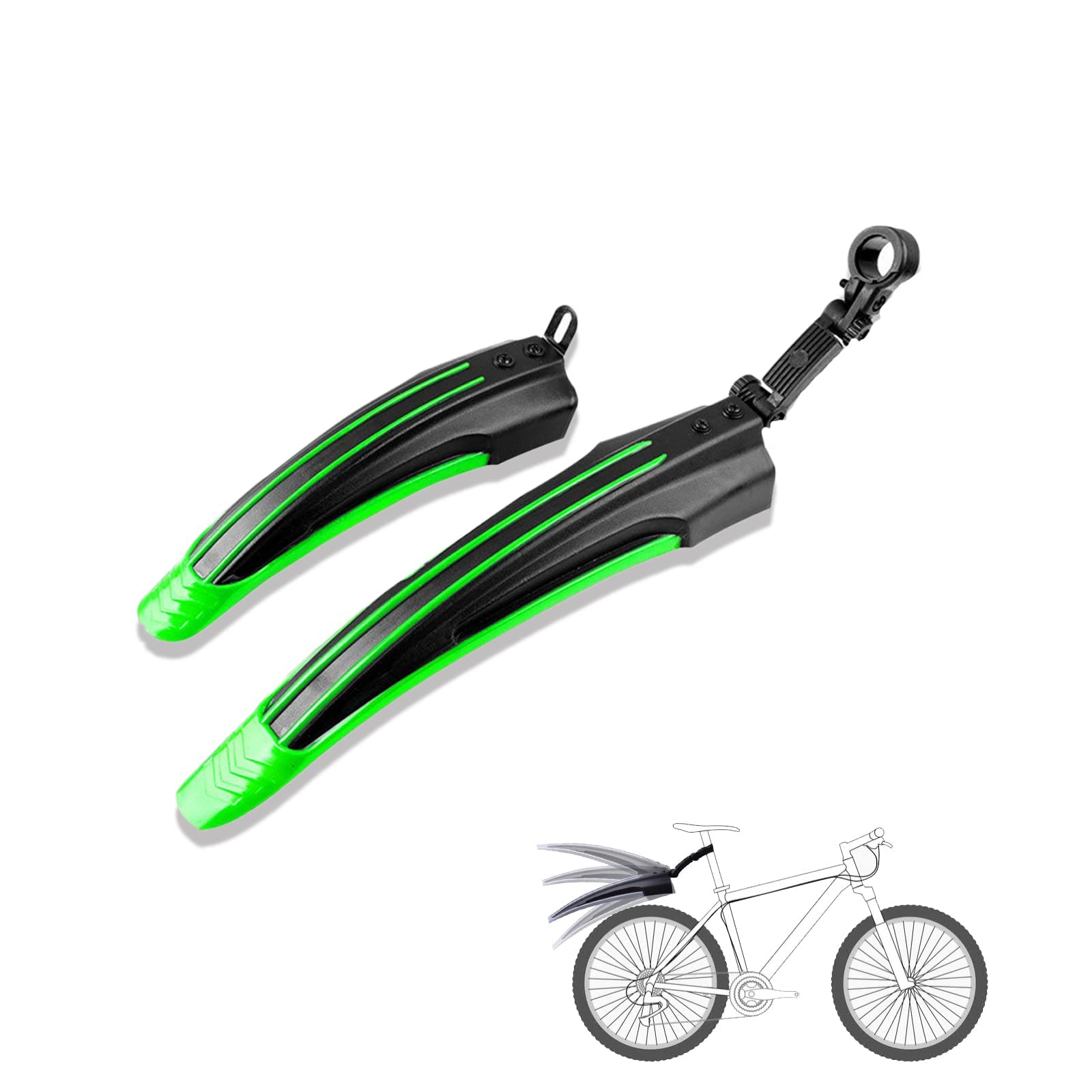 Excefore Bike Fender Set, Universal Retractable Road Mountain Bicycle Bike Mudguard Set, Front and Rear Tires Mud Guard for 20"-26" Mountain Bike (Green)