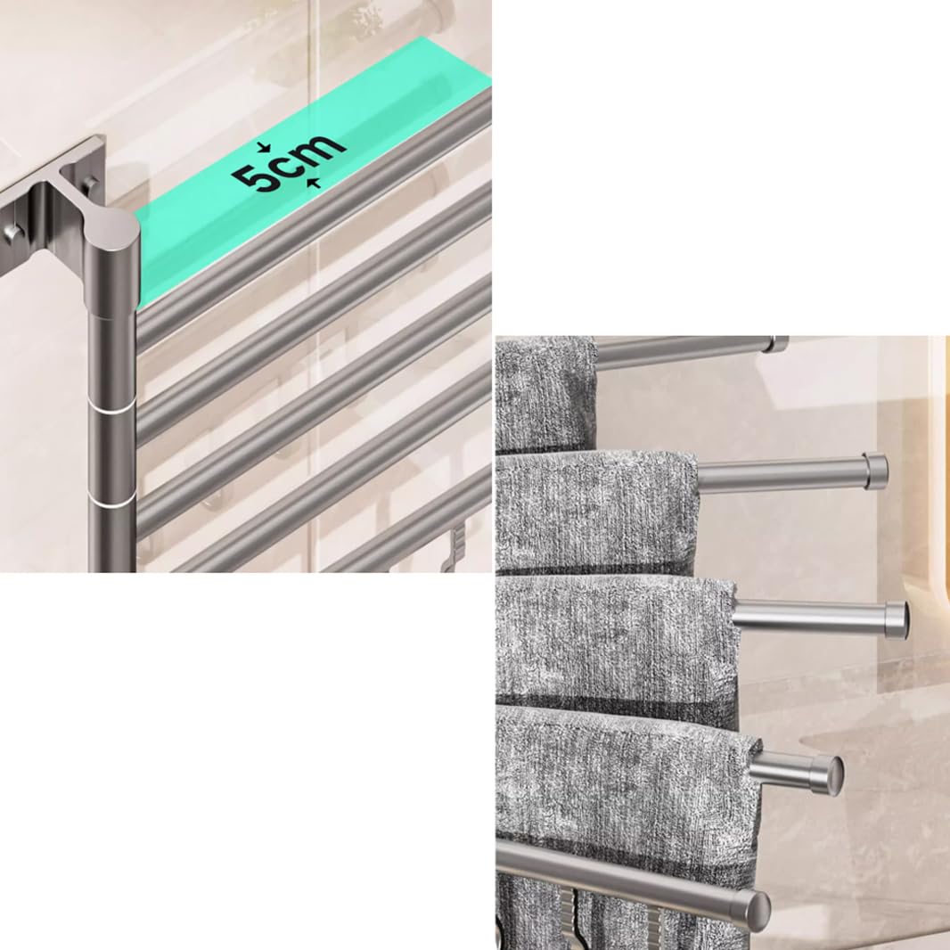 Toallero Pared Giratorio Toallers De Baño Pared Toallero De Barra con Gancho Rotación 180° Montaje En Pared con 4 Barras Aleación Engrosada Acabado Pulido White-4Bar