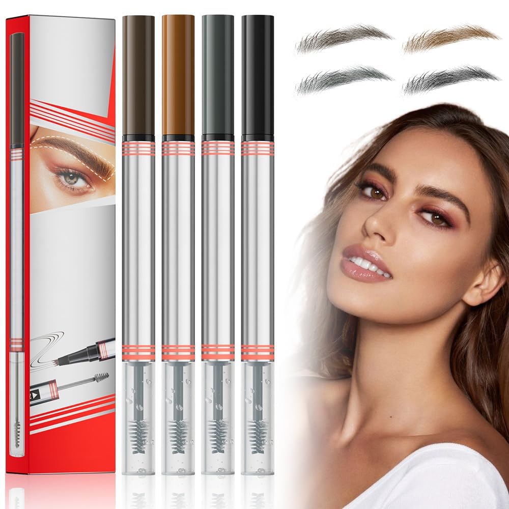 2025 Neu 2In1 Augenbrauenstift mit Gel, Microblading Augenbrauenstift mit 4 Gabelspitzen, 2-in-1 Brow Pen and Sealing Brow Gel Wasserfester AugenbrauenStift Magischer Eyebrow Pencil (4PC)