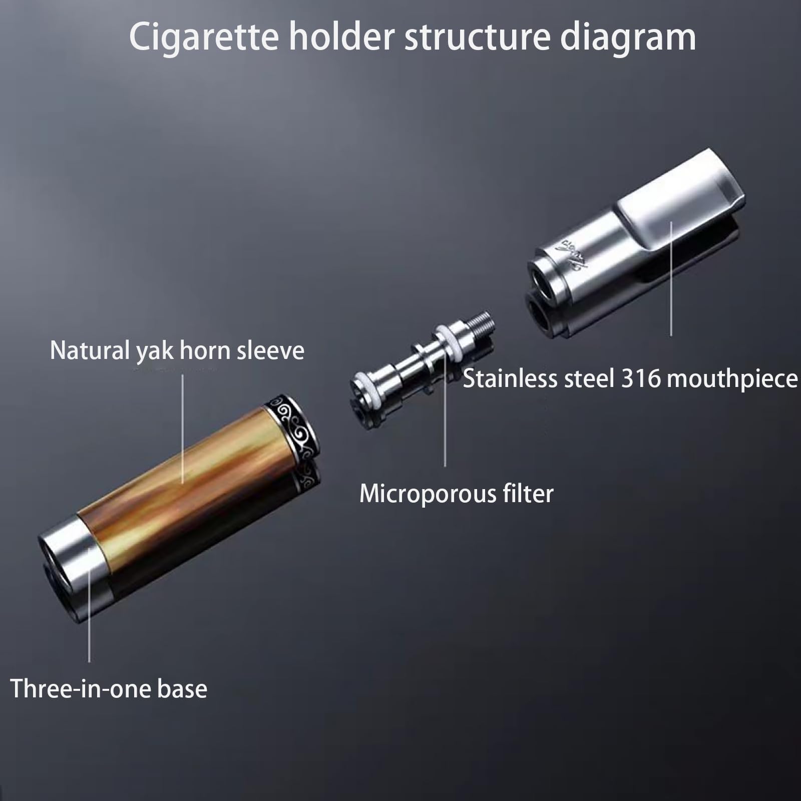 Bocchino per Sigaretta, Filtro per Sigarette, Filtro Riutilizzabile per Sigarette,Bocchino con Filtro, Porta Sigarette in Metallo,Adatto a 3 taglie Porta Con scatola regalo in legno（nero）