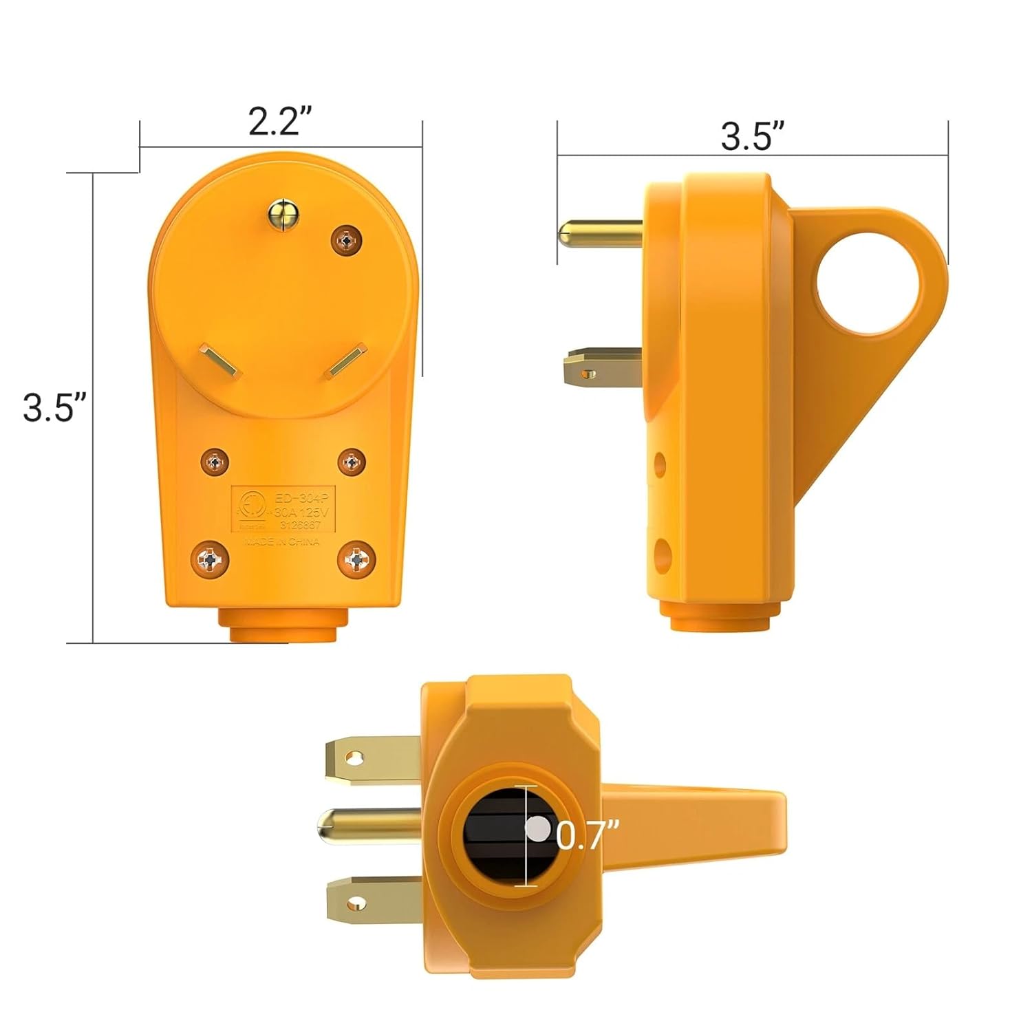 30 Amp RV Male Plug Replacement Electrical End NEMA TT-30P Connector w/Grip 125V