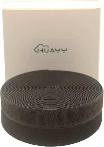 HUAYY 1 pulgada de ancho y 9 yardas de largo, estilo de gancho y bucle, tela de tiras de nailon no adhesivas, color negro (1 pulgada x 9 yardas)