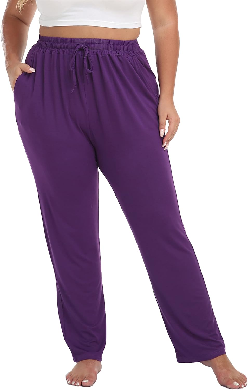 Cheapestbuy Women's Plus Size Comfy Lounge Pants Active Yoga Sweatpants Casual Stretchy Jogger Pants with Pockets Drawstring - Image 5