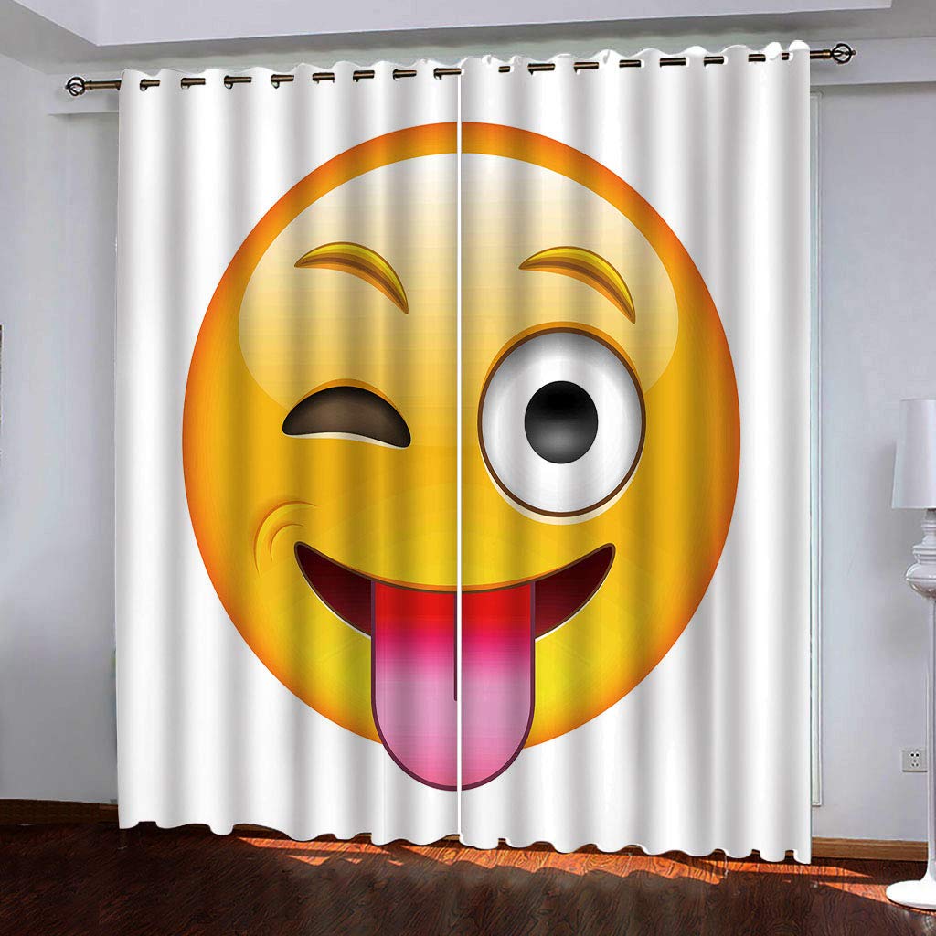 Rideaux occultants à oeillets blancs motif visage souriant pour chambre d'enfant 132x175 cm