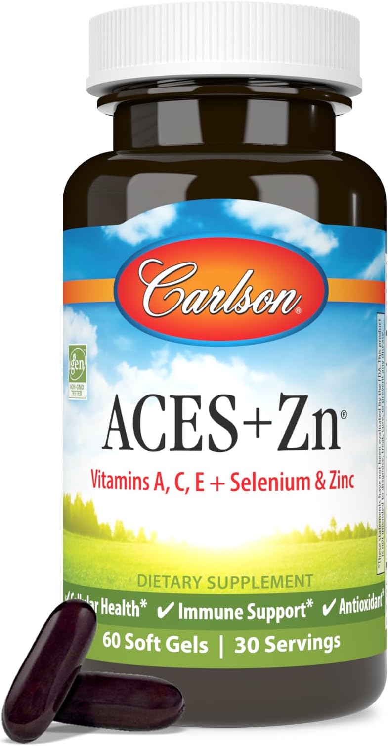 Carlson - ACES + Zn, Vitamins A, C, E + Selenium & Zinc, Cellular Health & Immune Support, Antioxidant, 60 Softgels