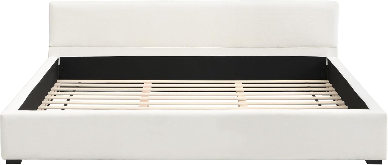 Christopher Knight Home MATA King Size Bed Frame, Fabric Upholstered Bedframe with Headboard, Wooden Bed Base with Wide-Edge Bedside, Easy Assembly, No Boxing Spring Needed, Beige