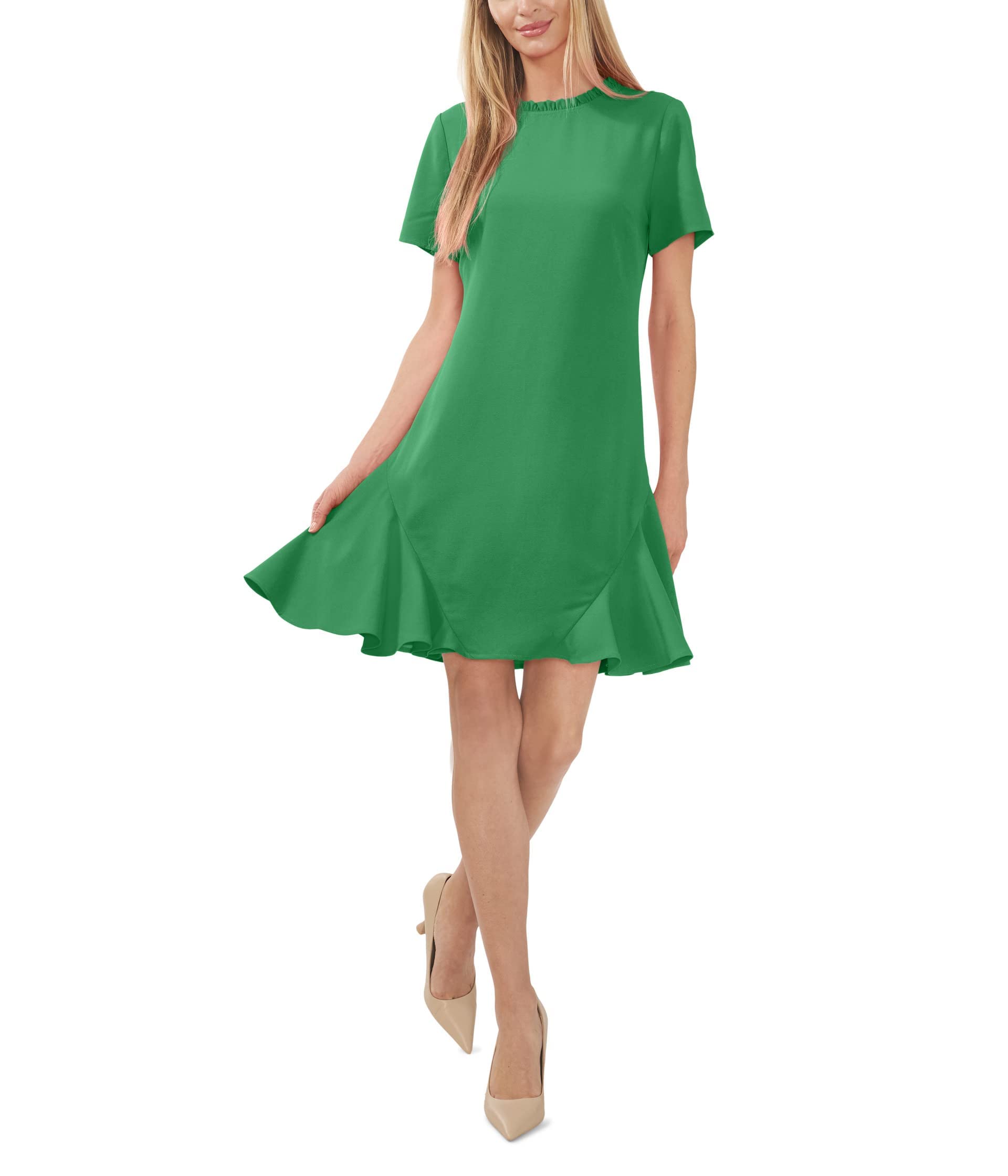 cece green dress CeCe Womens Crepe Ruffled Trim Shift Dress Green 4