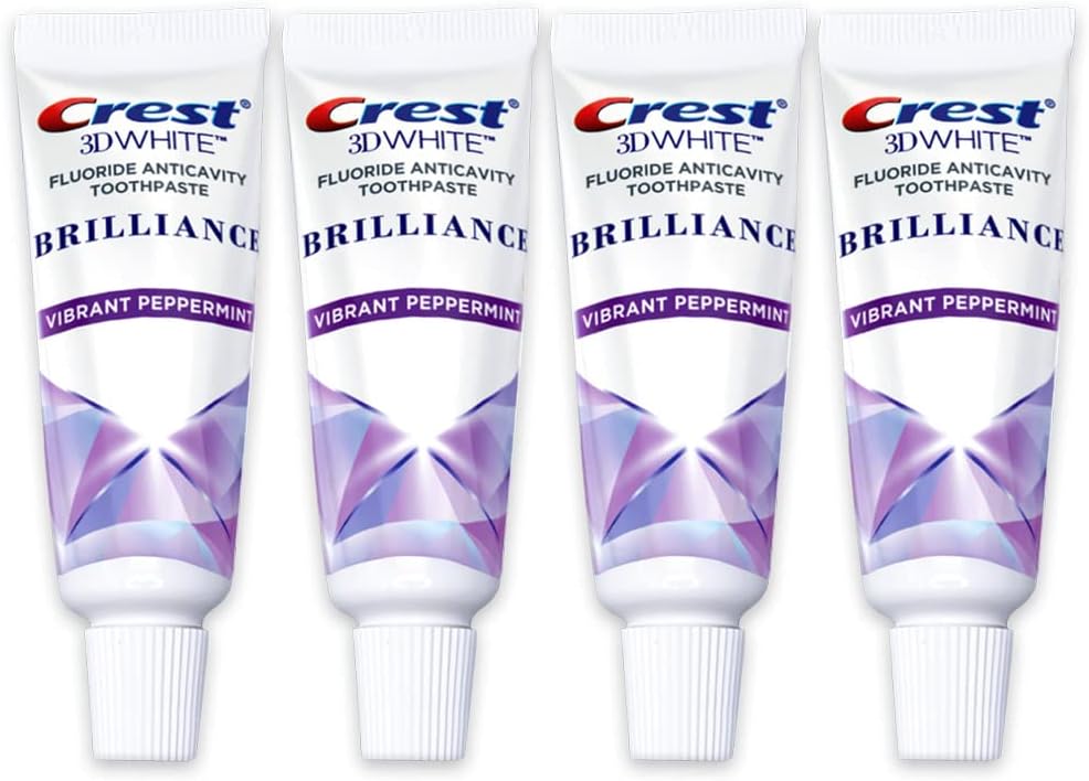 3D White Brilliance Toothpaste, Vibrant Peppermint, Travel Size 0.85 oz (24g) - Pack of 4