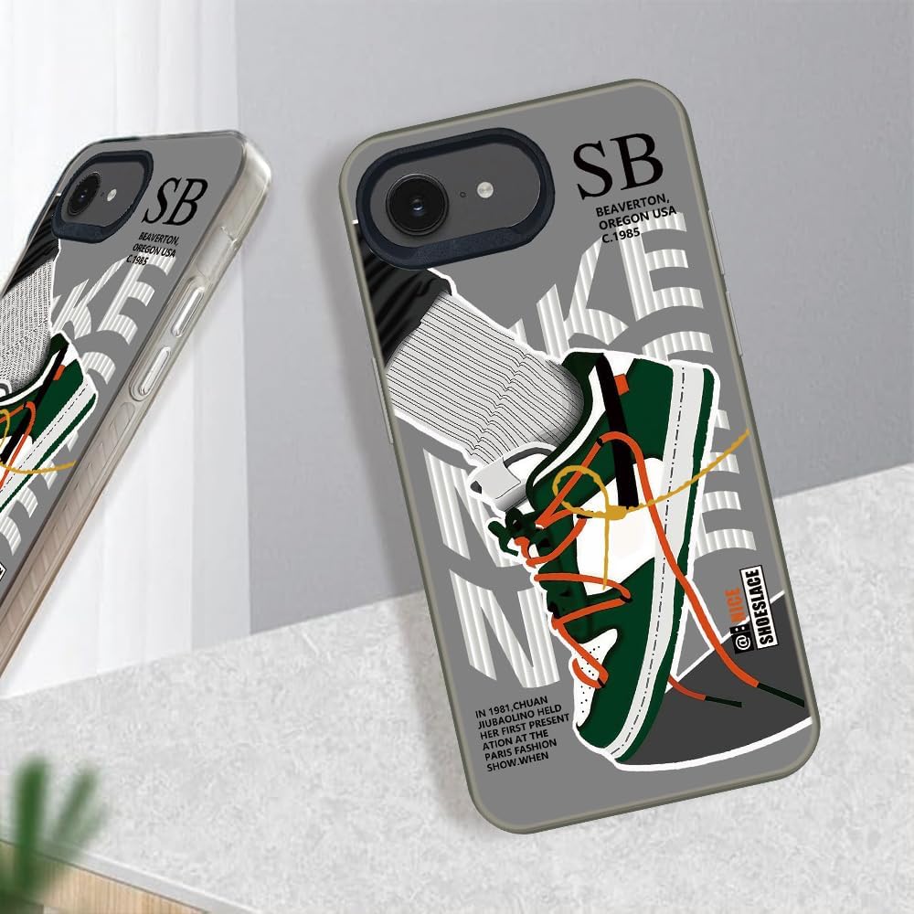 Sports Shoes & Snake Case Compatible with iPhone 16E Case for Boys, Aesthetic Brand Sneakers Cool Off Sign White Pattern Non-Slip Protective Phone Cover - Image 5