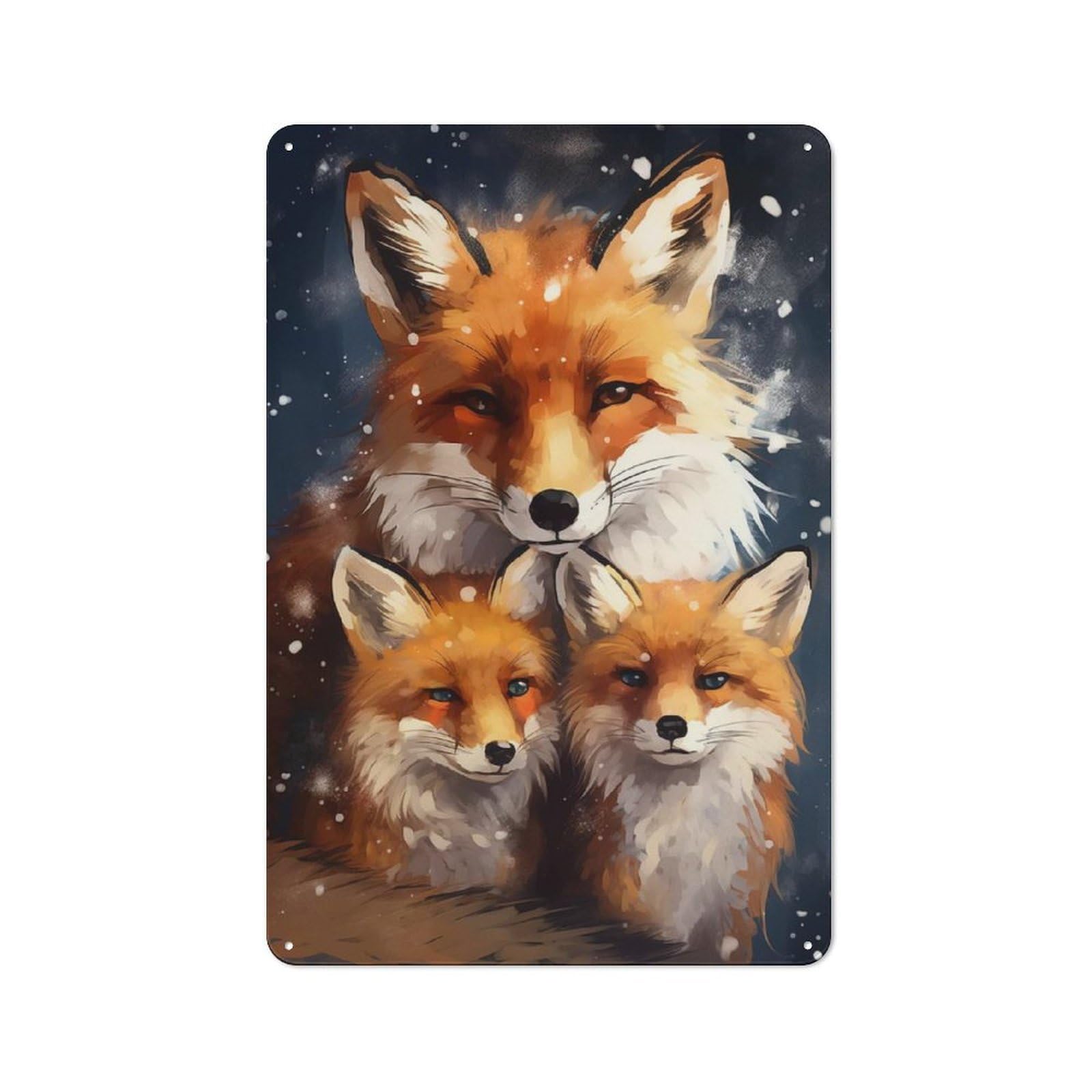 Junmoney Merry Xmas Fox Family Retro Tin Sign 30X20cm Featuring For Home Bar Wall, For Collectors Decorating Home Bars And Entertaining Spaces