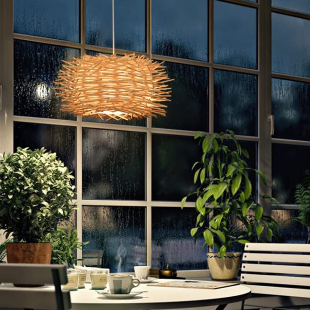Candelabro Nido Pájaro Mimbre Redondo Irregular Luz Ratán Hueca Beige Brillo Lateral Araña Bambú Natural Tejida Mano Accesorio Iluminación Clásico Sombra Antigua Linterna Techo Diseño Creativo