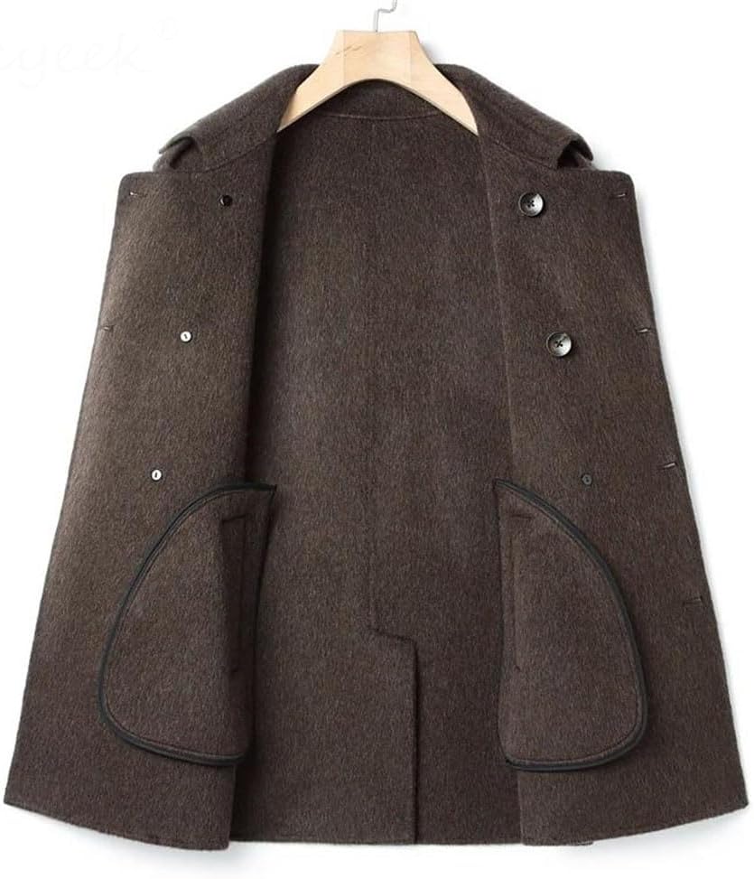 Men's Business Casual Wool Suit Jacket Coat Double-Sided Solid Color Long Wool Pea Overcoat