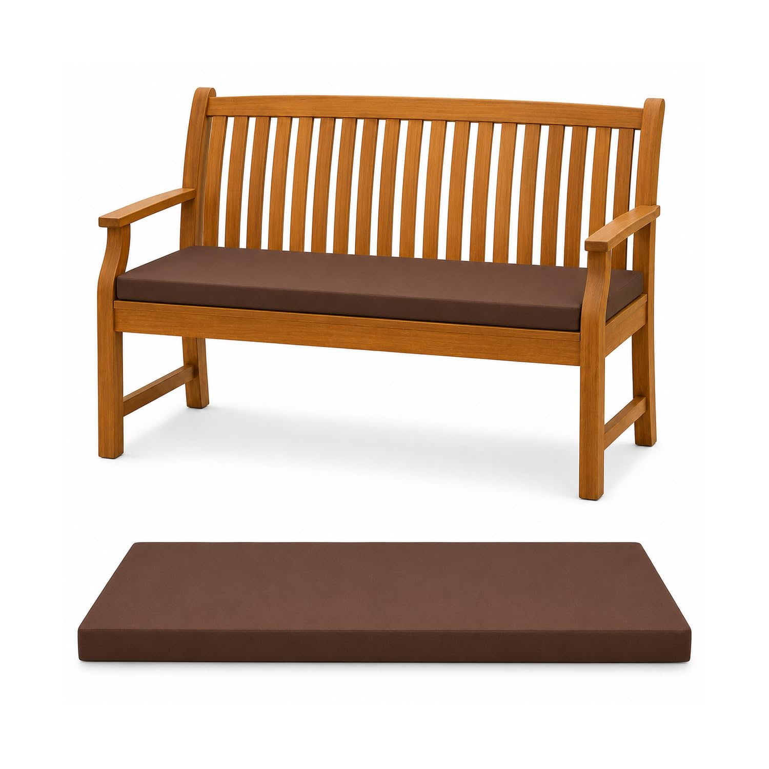 Brillars Comfy 2 Seater Garden Bench Cushion Waterproof Outdoor Seat Pad Removable Cover 108x45x5cm (Brown)