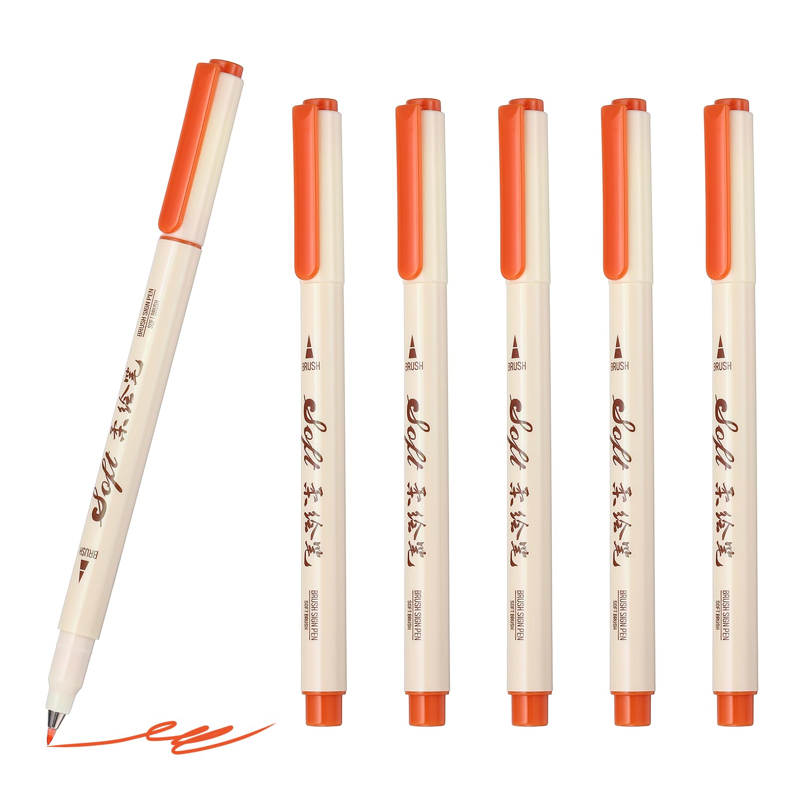 PATIKIL Fineliner Colored Pens, 6 Pcs Orange Felt Brush Tip Fineliner Marker Waterproof Ink Watercolor Coloring Book Art Supplies Set for Artist Journaling Scrapbooking