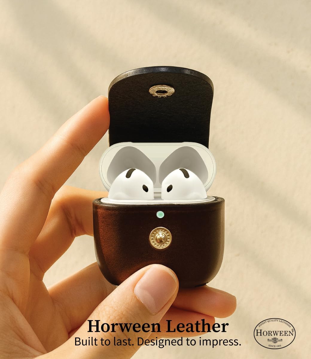 VogDUO Genuine Leather Case for AirPods 4- Premium Handmade Leather, Belt Loop Design, Carabiner Included, Double-Sided Access, Compatible with AirPods 4 (Brown)