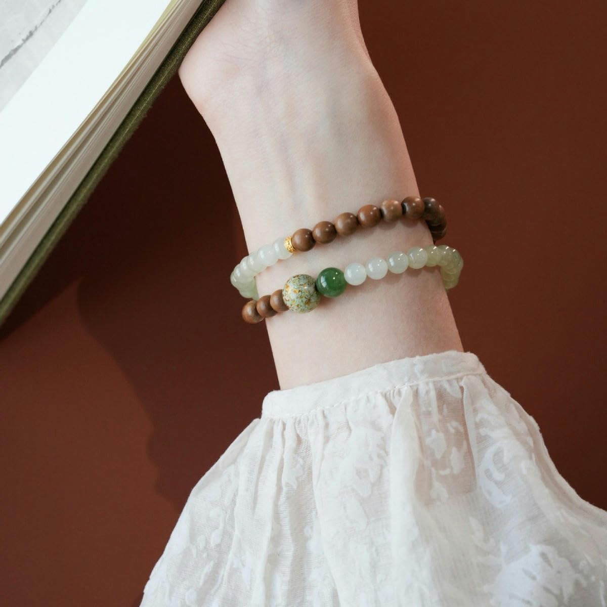 Braccialetto Perle Bracciale In Sandalo E Giada Hetian Di Varie Misure