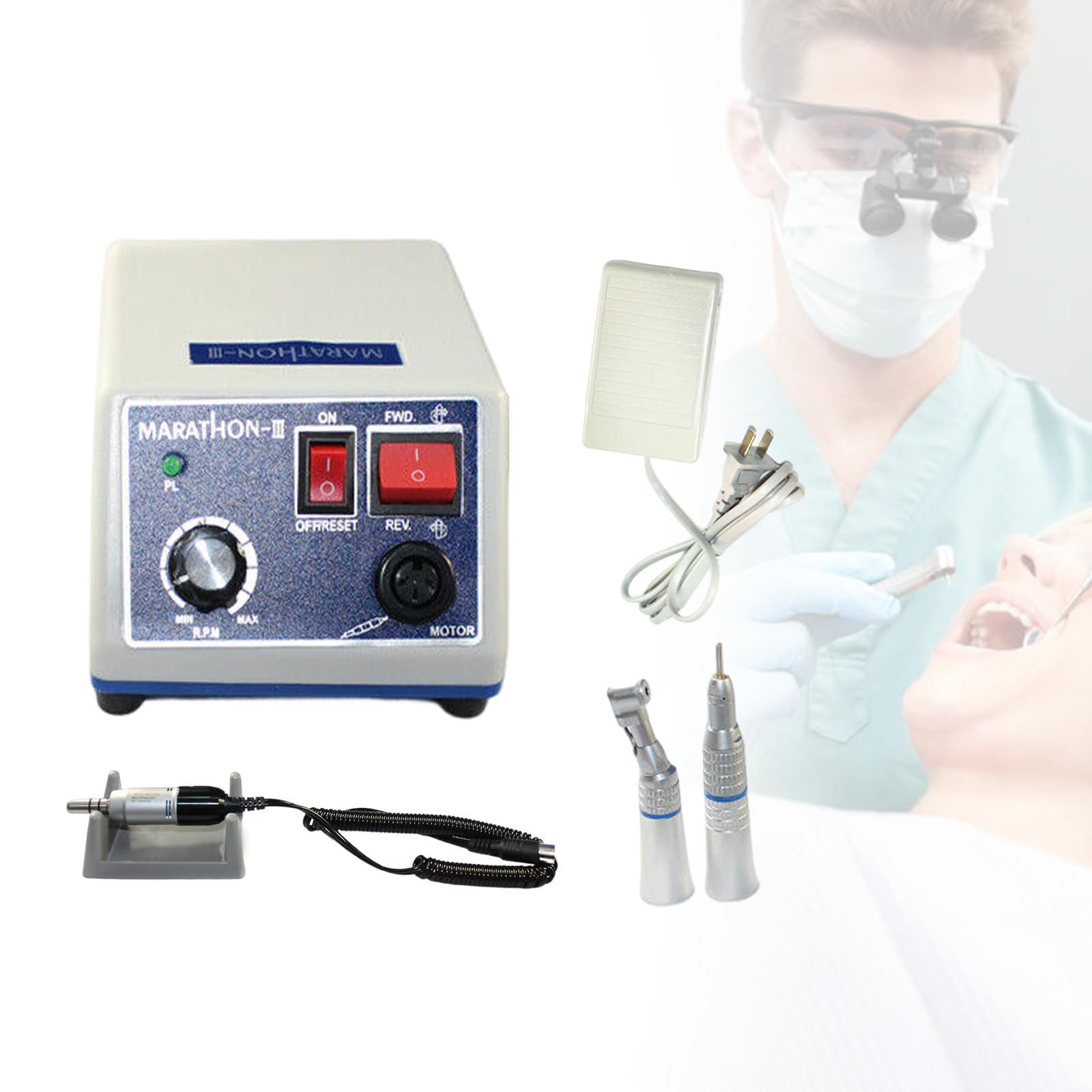 Laboratorio Micromotore Elettrico 0-35000 Giri/min Rettifica Regolabile Lucidatura Portatile con Lucidatrice +2 Teste +10 Fresas Carburo